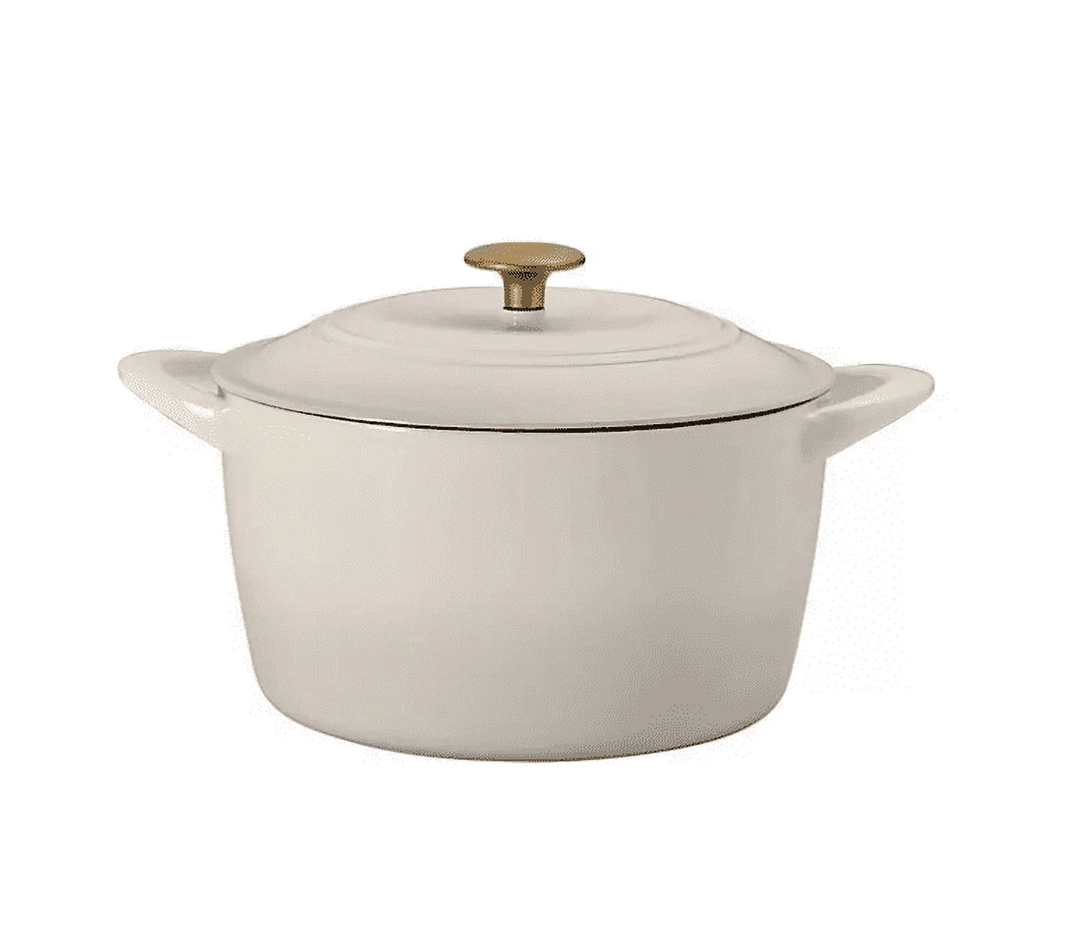 Tramontina 7 Quart Enameled Cast Iron Round Dutch Oven, Latte/Gold Knob