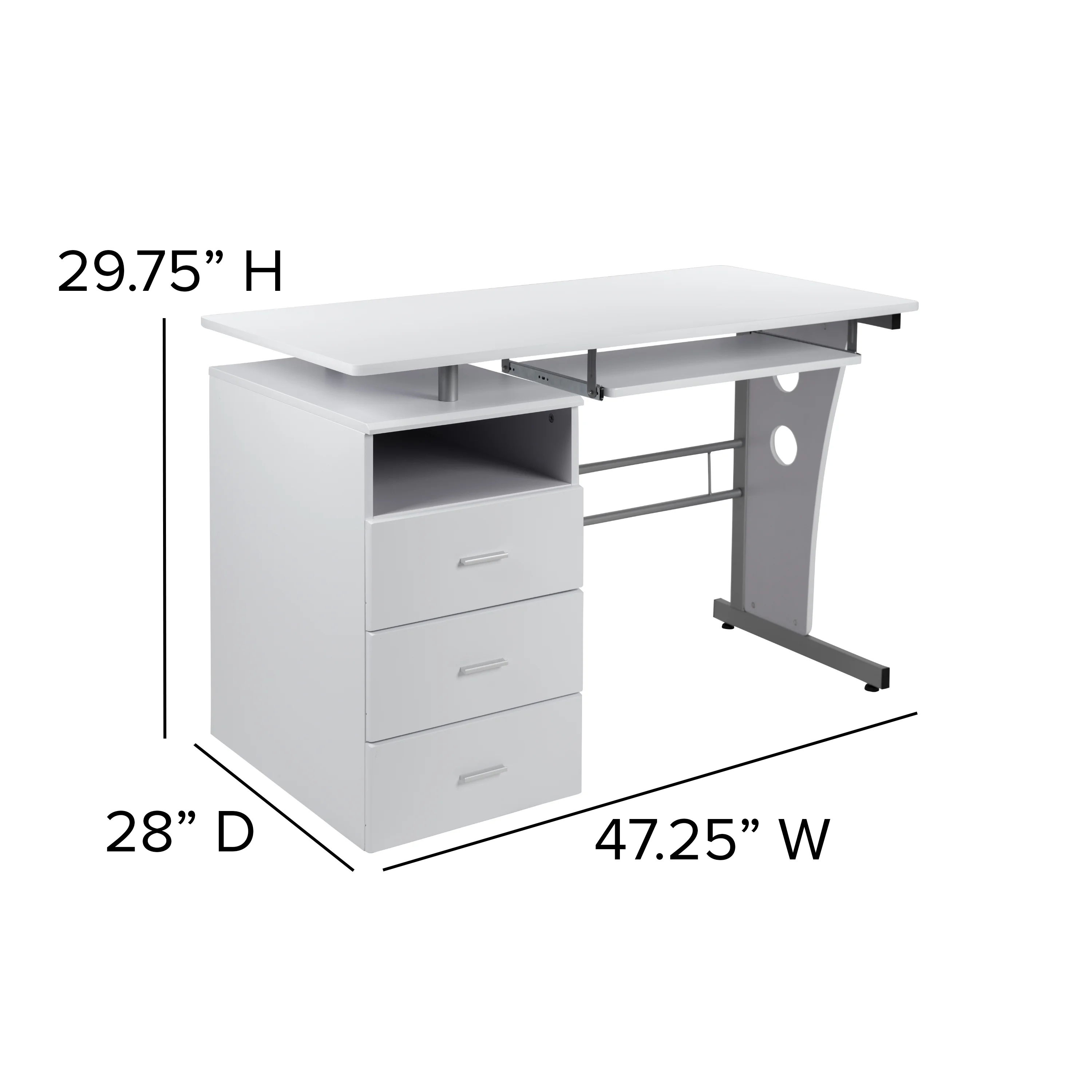 Flash Furniture Rustic Walnut Desk with Three Drawer Pedestal and Pull-Out Keyboard Tray