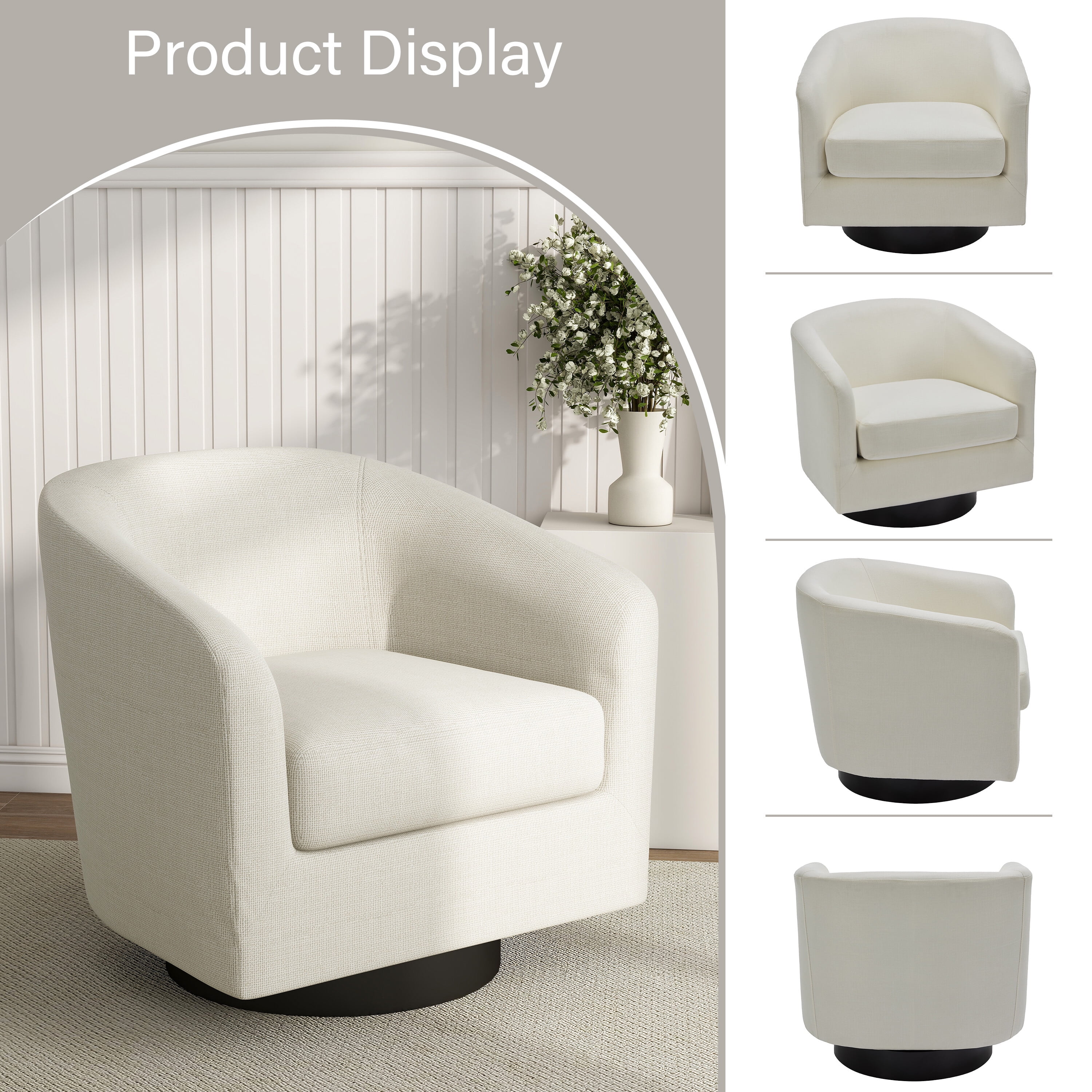 DREAMSIDEA Swivel Barrel Accent Chair for Living Room, Modern Upholstered Round Club Armchair-Cream