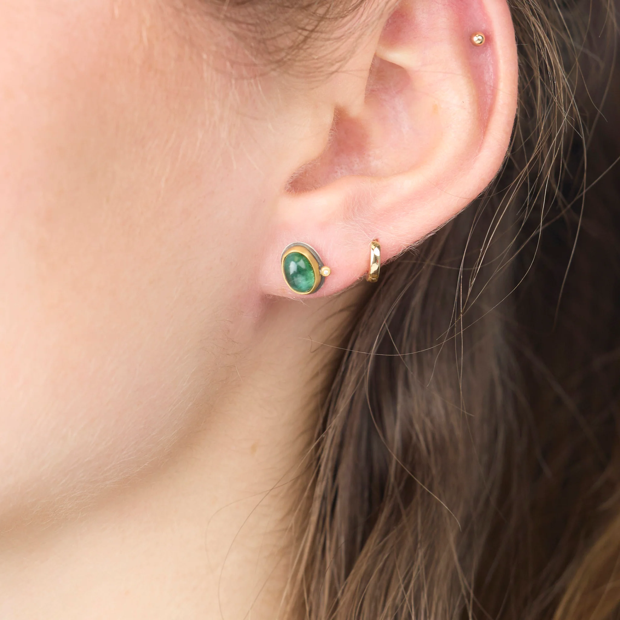 Oval Tourmaline Stud Earrings with Diamond Dot