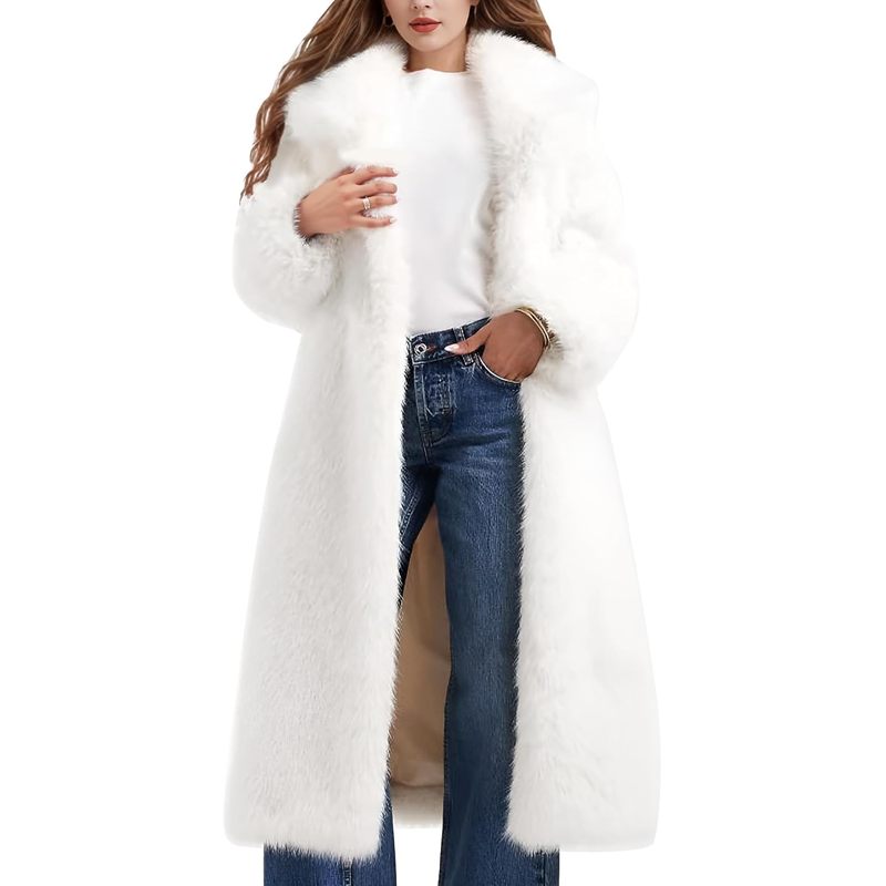 Women's Long Faux Fur Coats Winter Fluffy Open Front Luxury