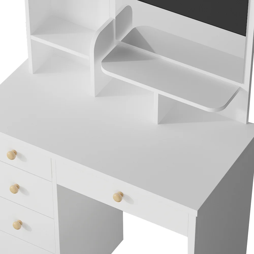 MONSLIPA Makeup Vanity Desk Set w/ Light, Sturdy Dressing Vanity Table with Bench, Shelves & Drawers