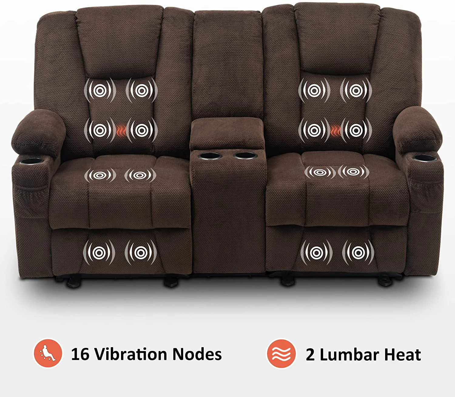 Mcombo Fabric Electric Power Loveseat Recliner w/ Console Massage Cup Holders USB for Living Room Brown 6045