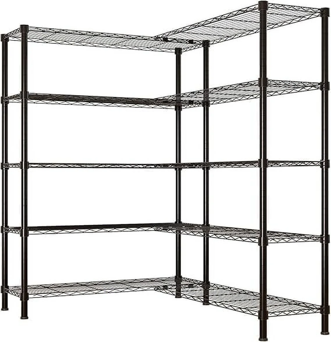 Tier Storage Shelves Standing Shelf Units NSF Wire Garage Organizer Heavy Duty Garage Shelving Unit L Shaped Clothes Rack for Corner Laundry Bathroom Kitchen Pantry Closet (Black, 4 Tire)