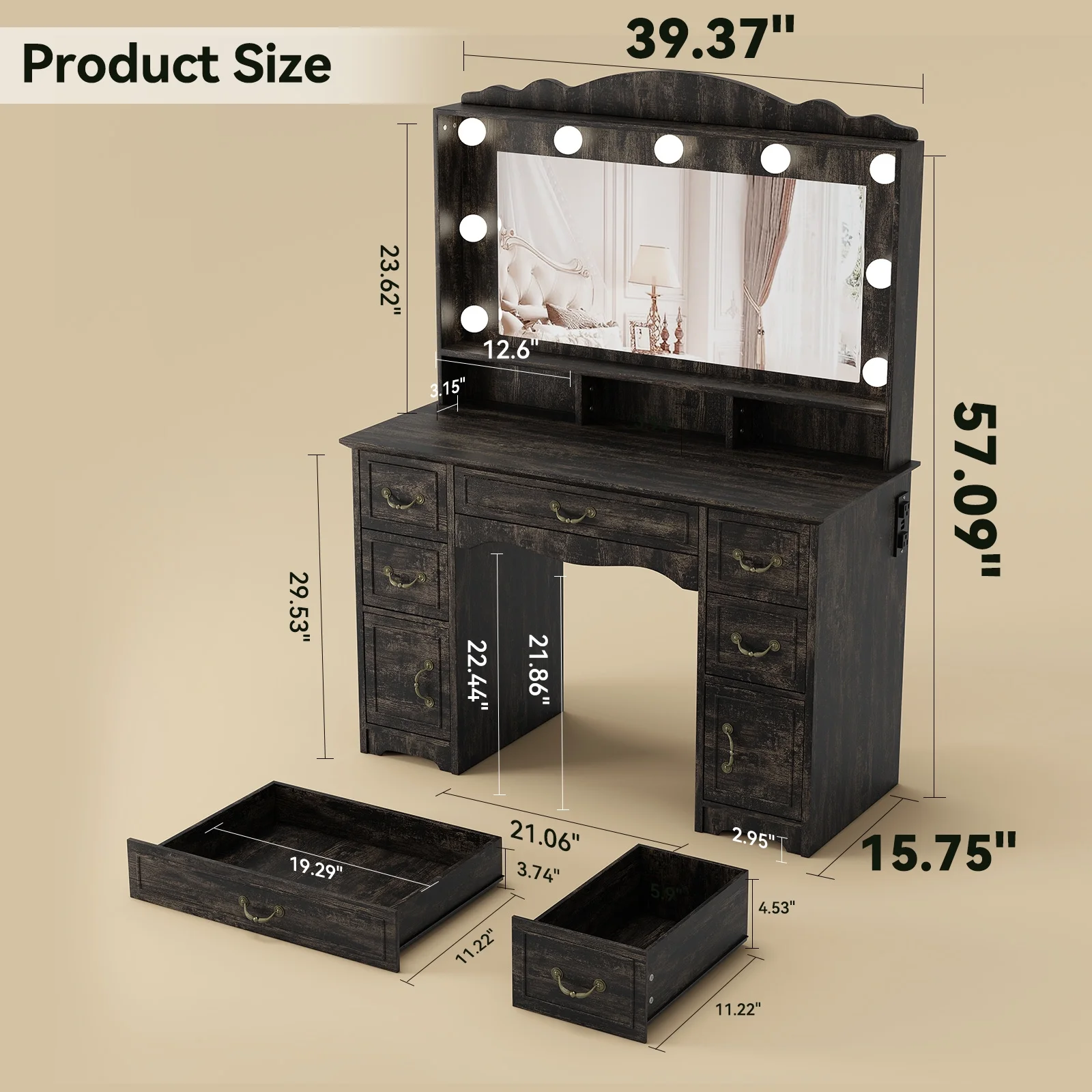 Vanity Desk with Mirror and Light 1 Piece Bohemian White Vanity Table,French Country Style