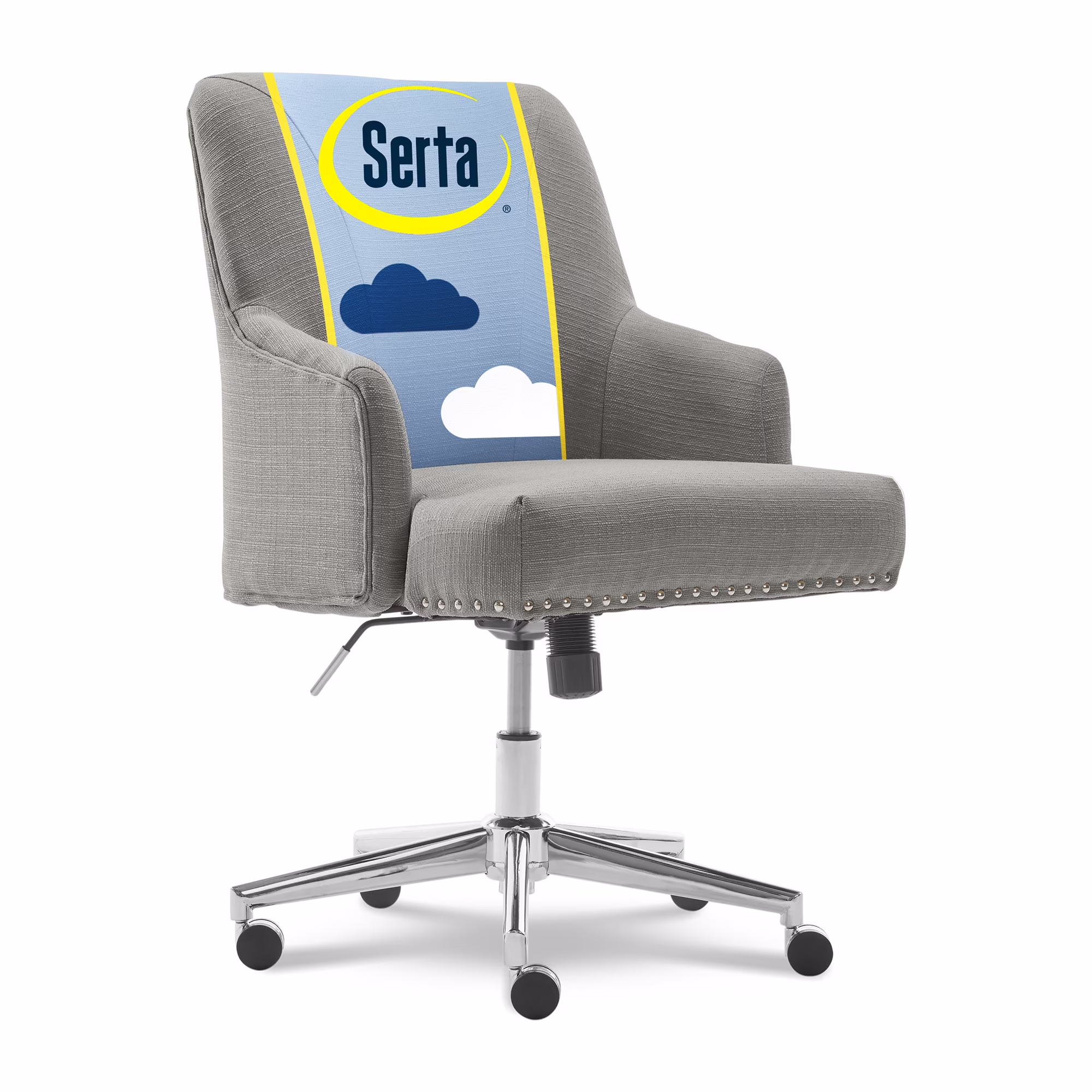 Serta Leighton Home Office Desk Chair Chrome Nailheads Twill Fabric Lilac Purple