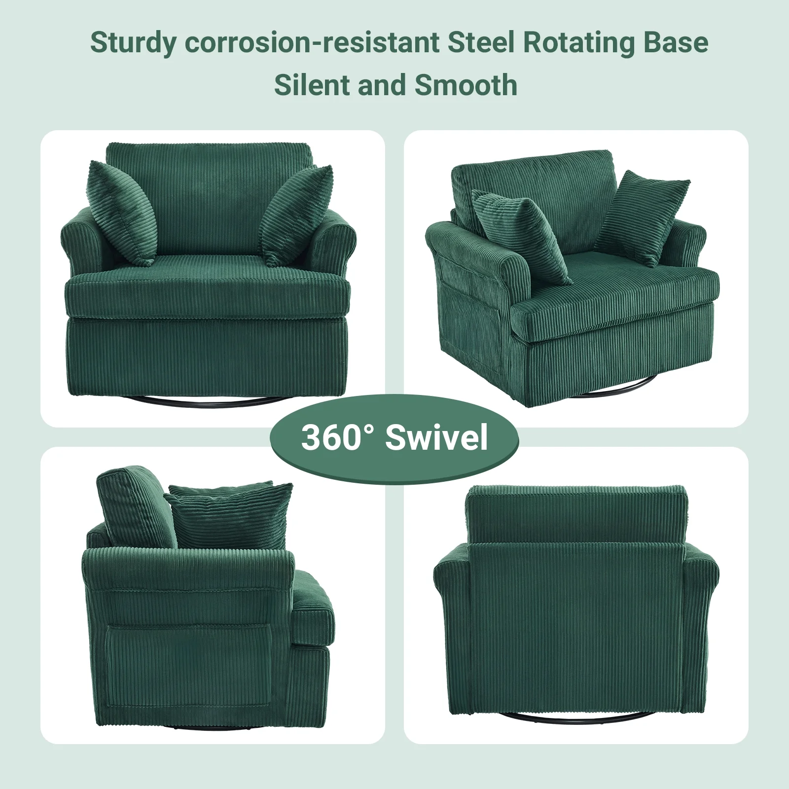 Ktaxon Swivel Accent Chair, 360-Degree Rotation Reading Chair, Corduroy Fabric Sofa with Armrest Pockets, Solid Metal Base, Perfect for Living Room Bedroom Black