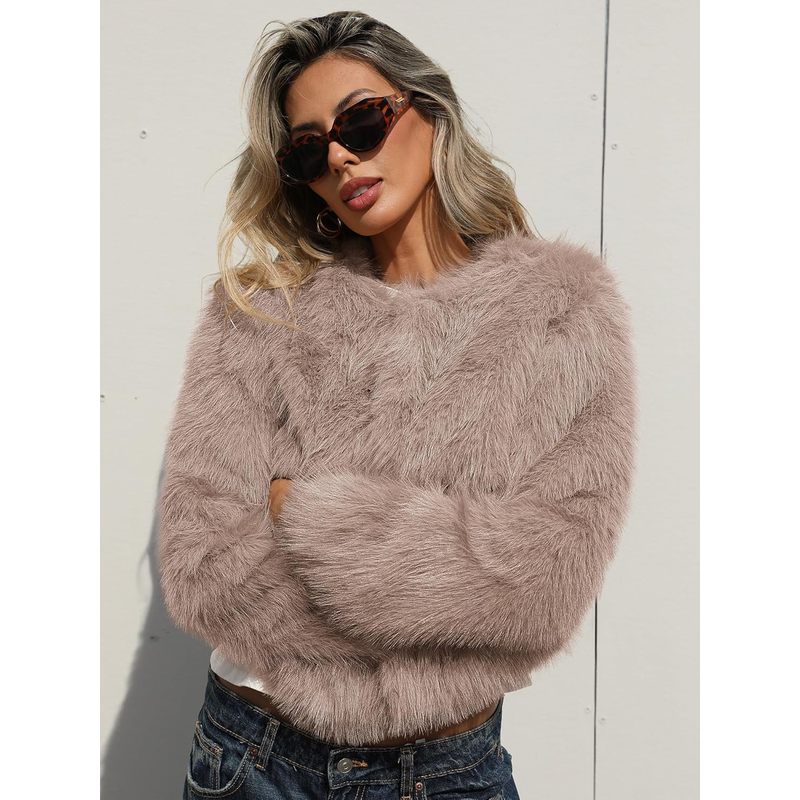 Women's Fluffy Faux Fur Cropped Coat