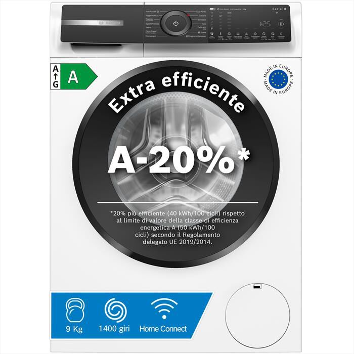 BOSCH - Lavatrice Serie 6 WGH24400IT 9Kg 1400g/m Classe A-BIANCA