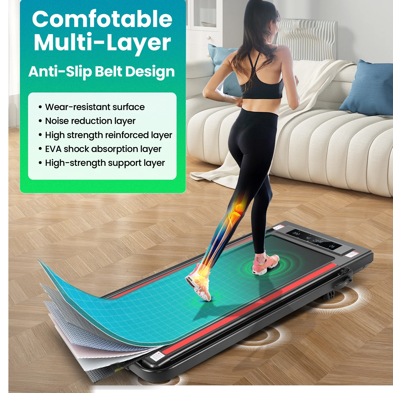 2 in 1 Walking Pad Treadmill with Incline, 2.5HP Under Desk Treadmill with Handle Remote Control & LED Touch Screen for Home Office Workout, 300lbs Weight Capacity Black & Green