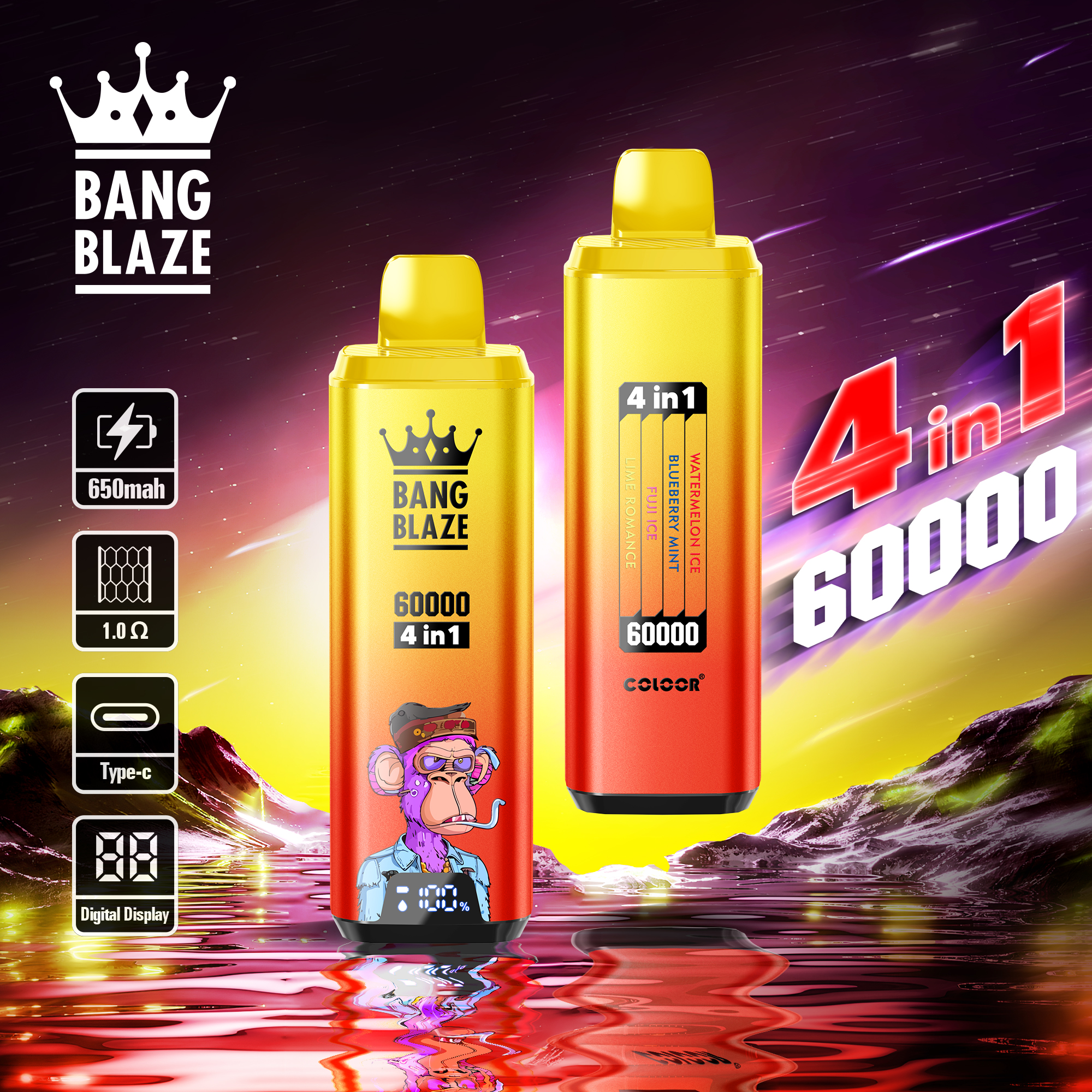 BANG Blaze 60 000 potiahnutí (4v1) | Jednorazová e-cigareta s LED displejom