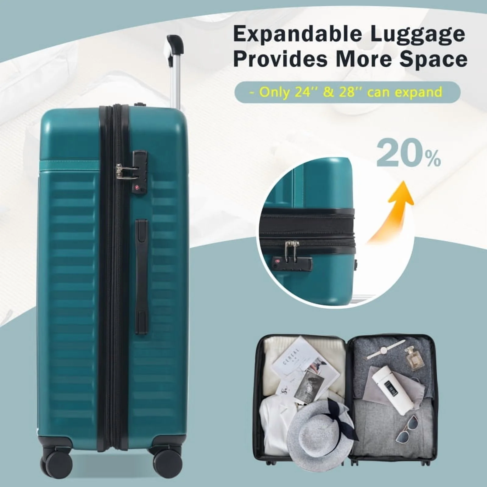 Front Opening Luggage Set 3 Piece, Hardside Carry on Suitcase with USB Port, Expandable Luggage with Handle Bag Spinner Wheels TSA Lock