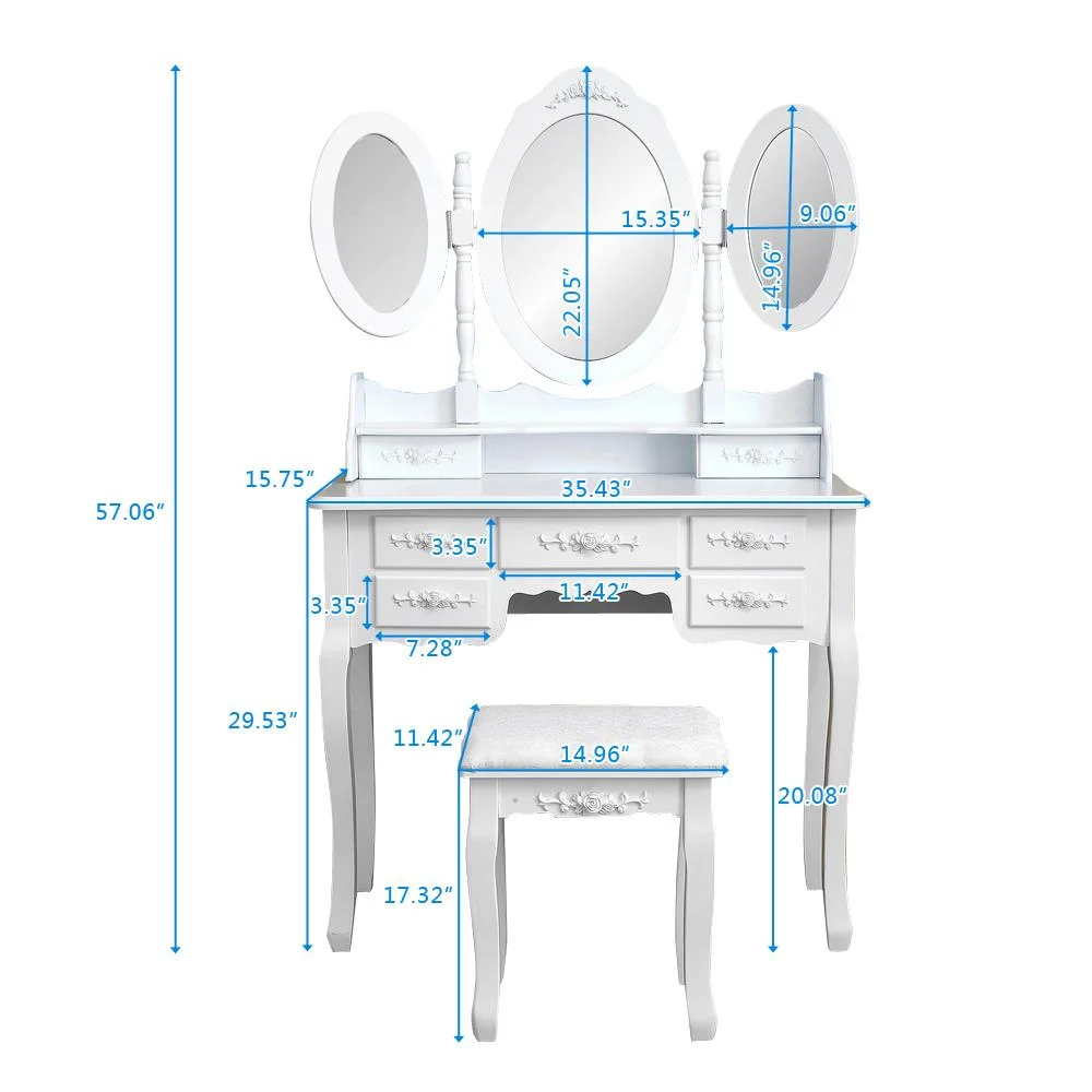 Ktaxon Vanity Set,Flip-top Mirror Dressing Table Makeup Vanity Table Writing Desk with 2 Drawers and Stool, White