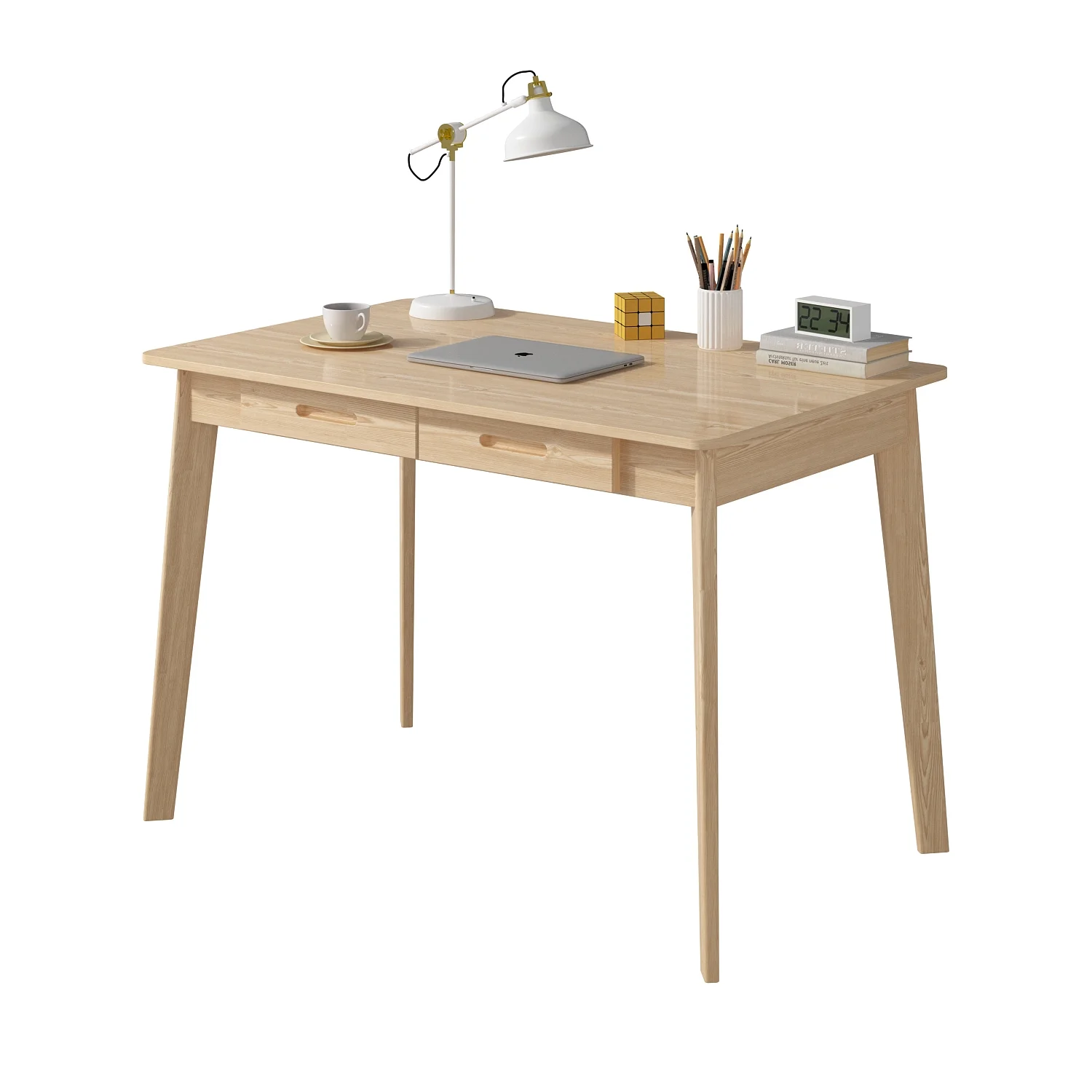 MONSLIPA Industrial Modern Wooden Desk with Storage Drawers, Office Computer Desk and Home Office Desk with Sturdy Wood Legs, 47