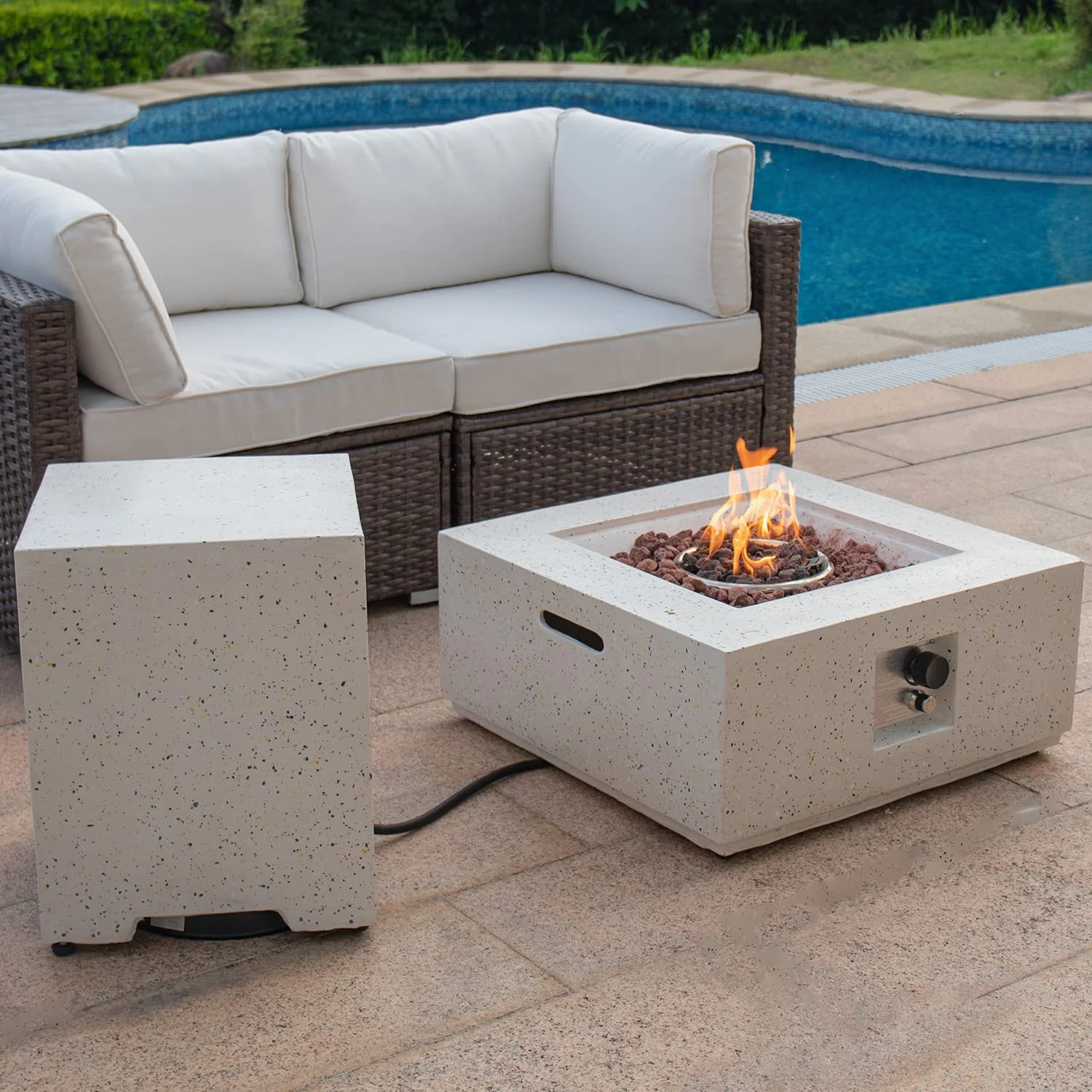 COSIEST 40,000 BTU Outdoor Camping Bonfire 28-inch Round Propane Fire Pit Table Set with Stainless steel