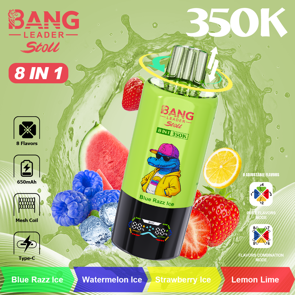 BANG Leader Stoll 350 000 potahů (8v1) | E-cigareta s LED displejem