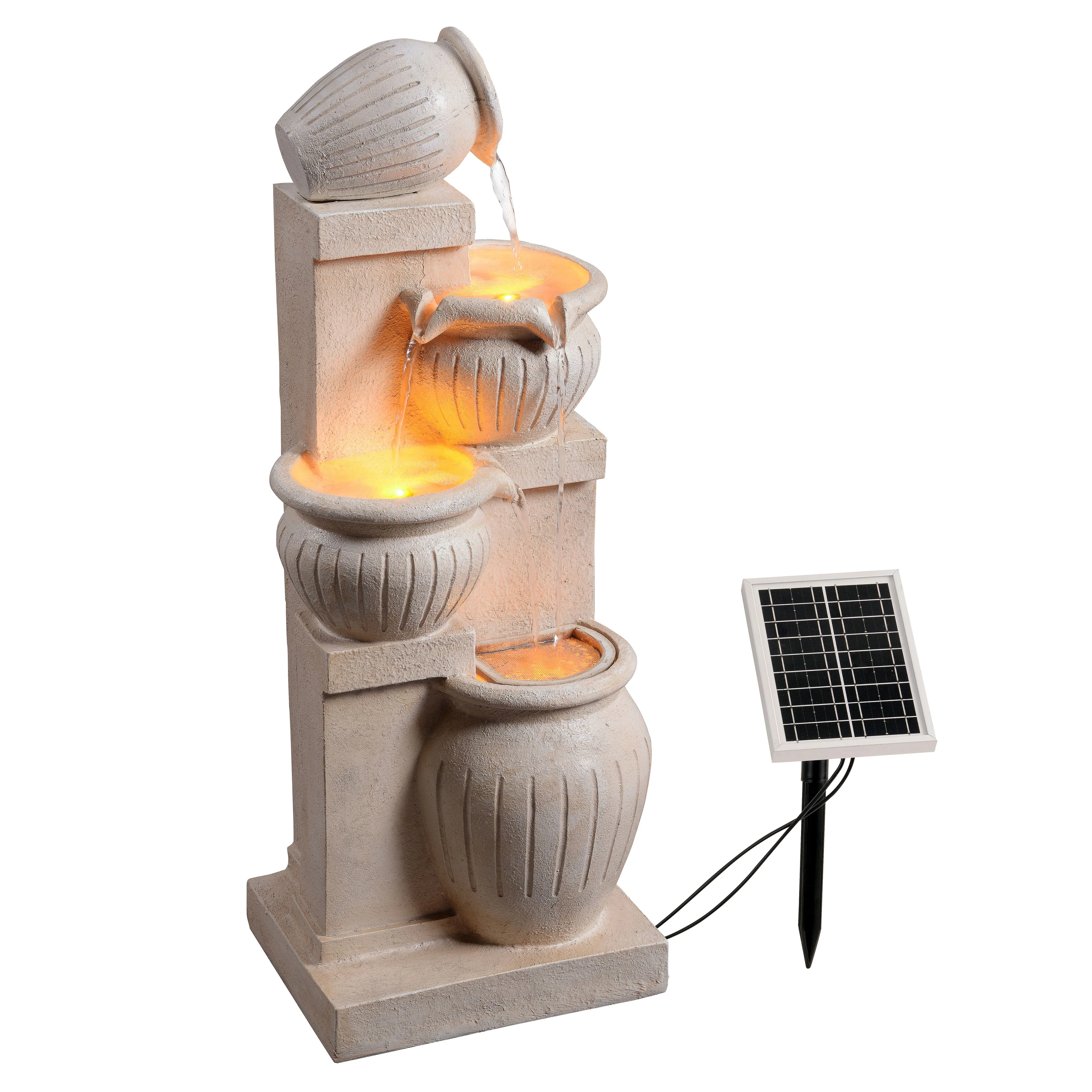Teamson Home Outdoor Water Fountain with Lights�C 4-Tier Cascading Bowl Design with LED Light & Solar Pump, Solar-Powered Water Fountain Outdoor Garden, Yard, or Patio D��cor, Navy Blue
