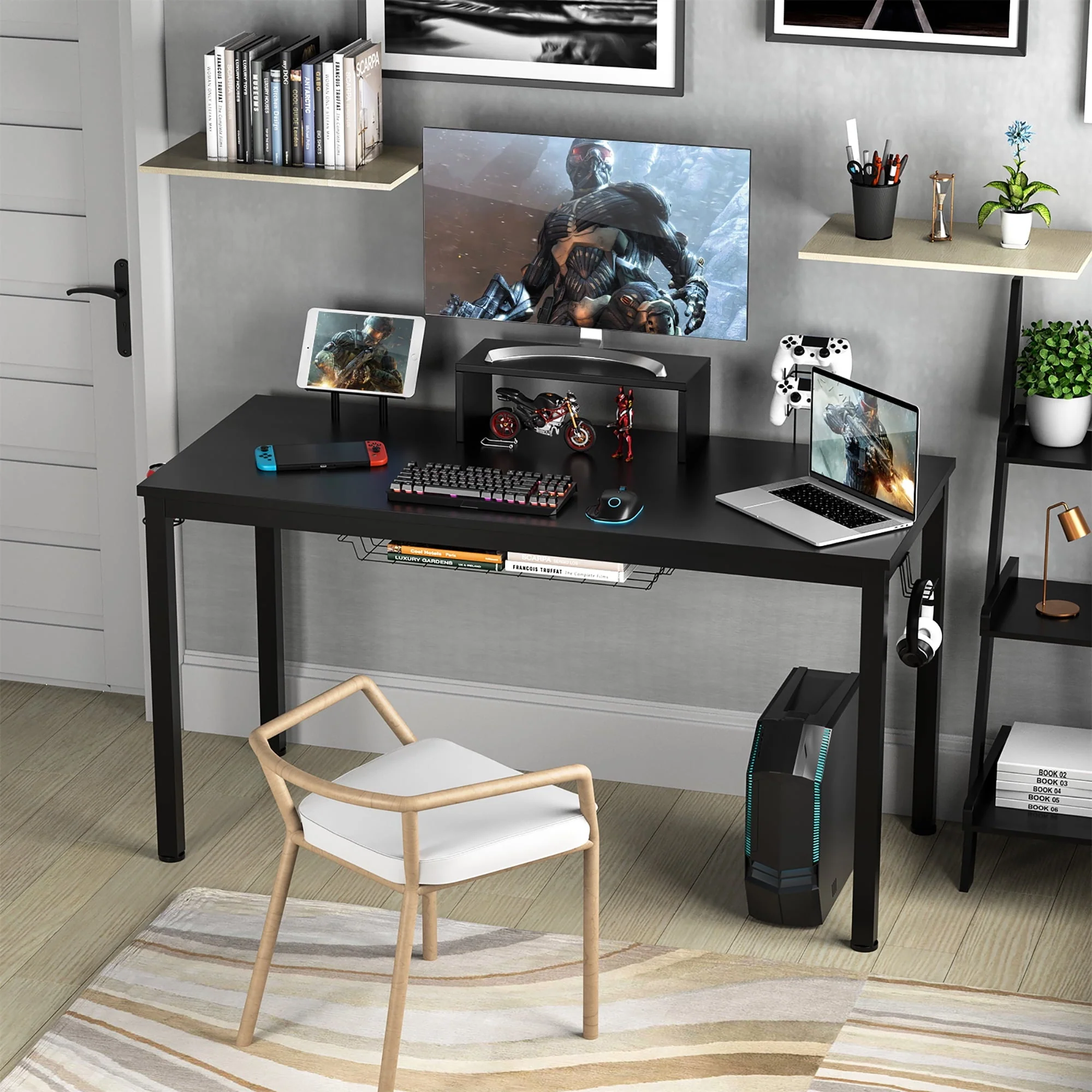 Costway 55 inch Gaming Desk Racing Style Computer Desk with Cup Holder & Headphone Hook
