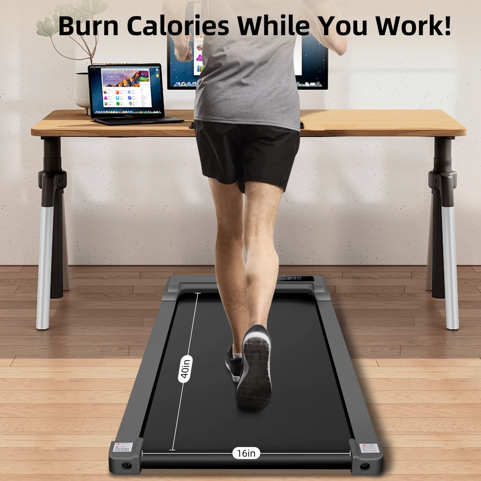 Walking Pad Treadmill, 2.5HP Under Desk Treadmill with Remote Control and LED Display, Portable Walking Treadmill for Home Office, Walking Jogging Machine with 300 lbs Weight Capacity