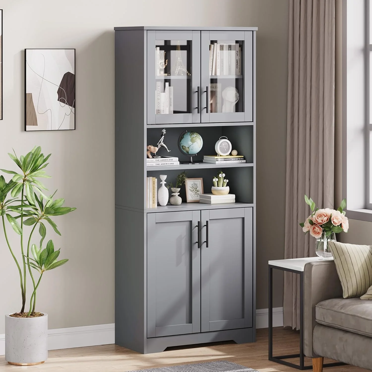 Studyset Tall Bathroom Cabinet, Freestanding Bathroom Storage Cabinet with Glass Doors and Adjustable Shelves, 67