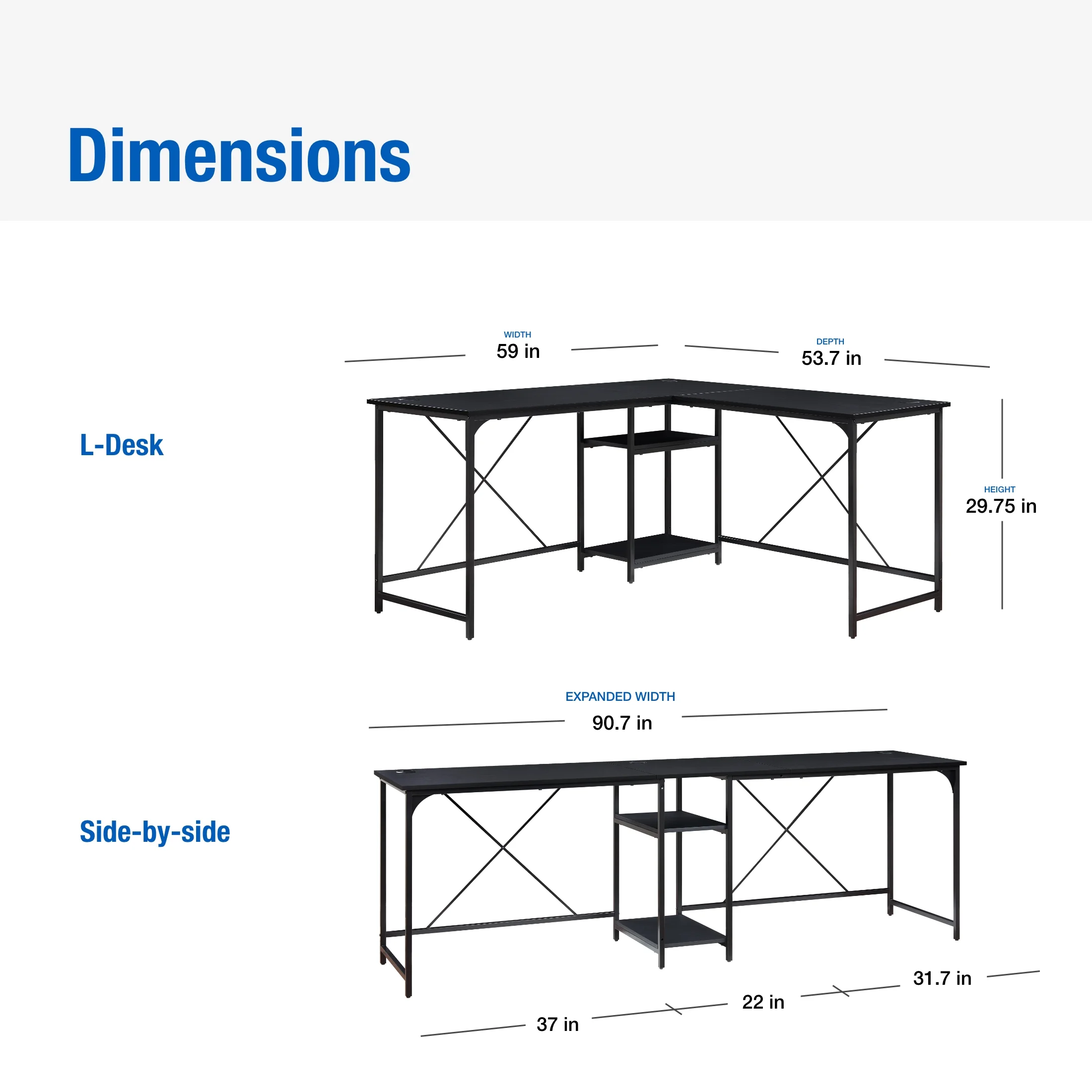 Mainstays Two-Way Convertible Desk with Lower Storage Shelf, Charcoal, for Adults and Teens