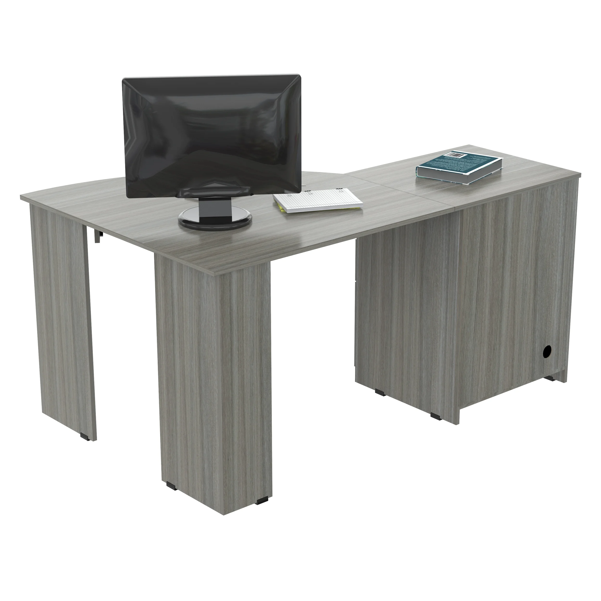 Inval Modern Corner Desk with 2 Drawers and Cabinet, Washed Oak