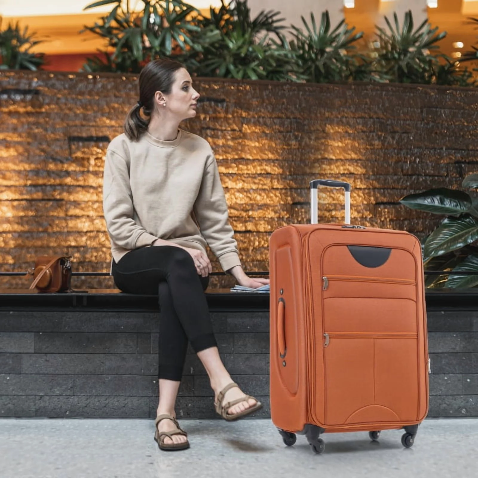 Softside Luggage Expandable 3 Piece Set Suitcase Upright Spinner Softshell Lightweight Luggage Travel Set