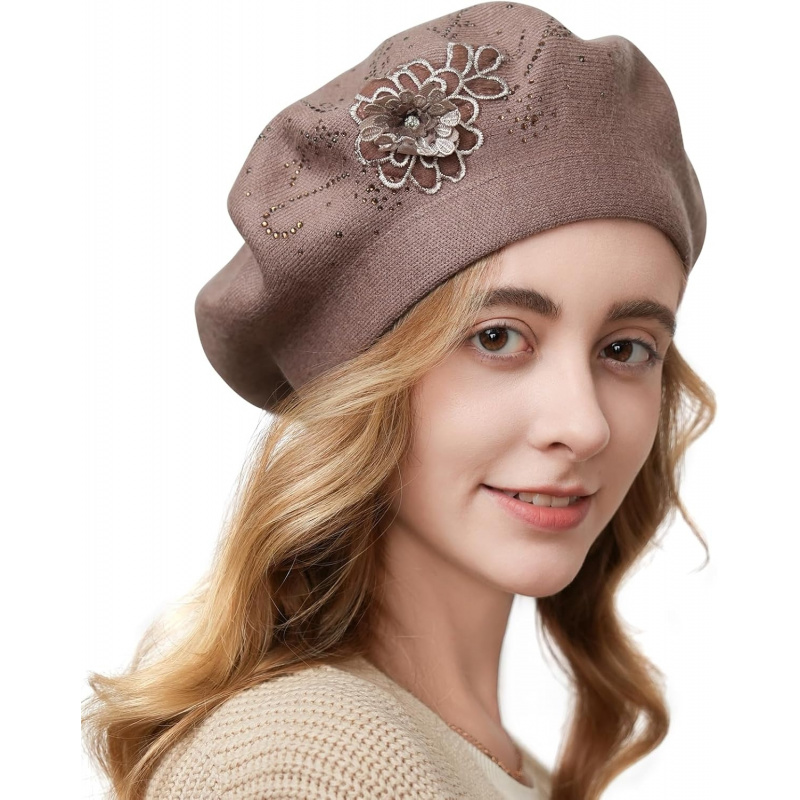 Flower Embroidery Beret Hat for Women