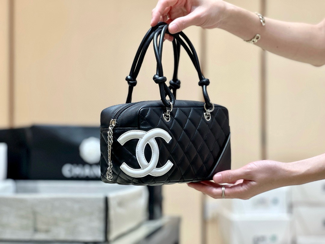 Chanel Black Quilted Leather Cambon Bowling Bag
