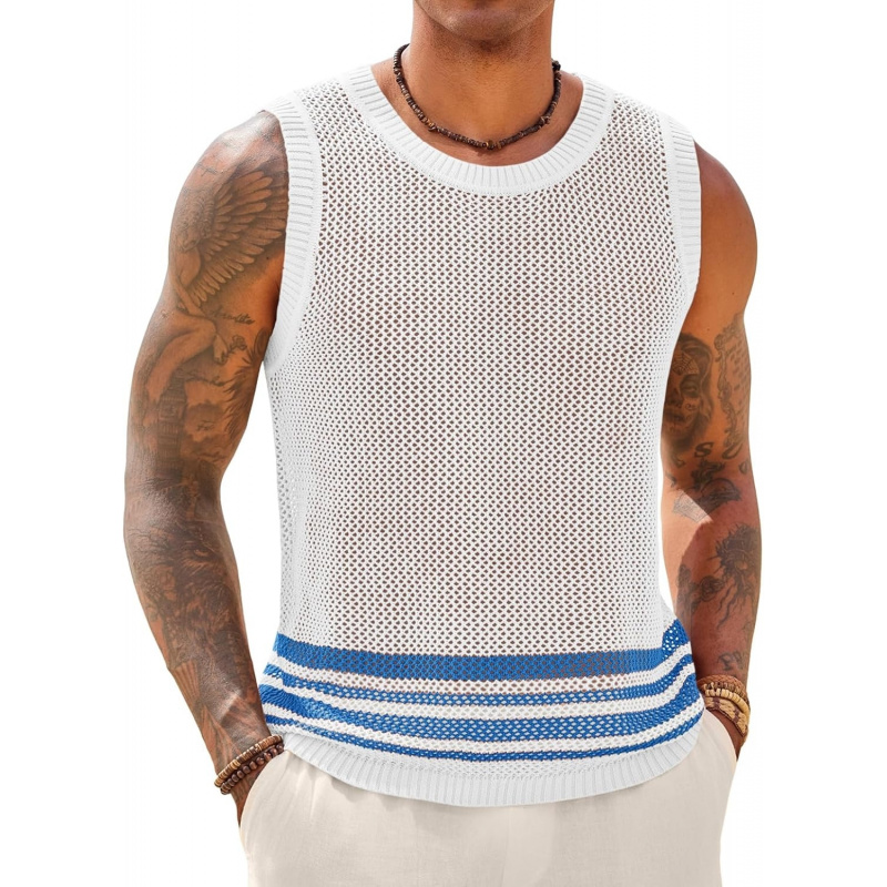 Men's Sleeveless Tank Tops Knitted Hollow Out Crochet