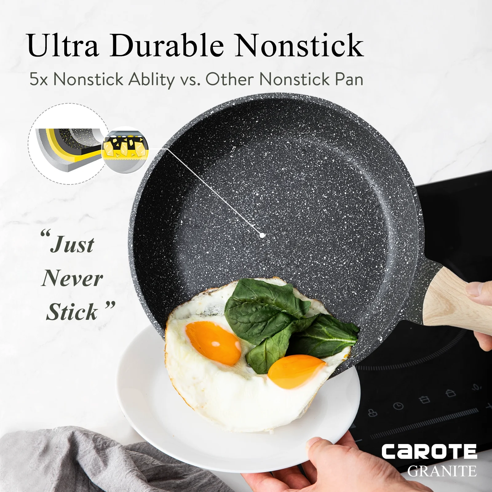 Carote Nonstick Pots and Pans Set, 24 Pcs Non Stick Induction Kitchen Cookware Sets (Black Granite)