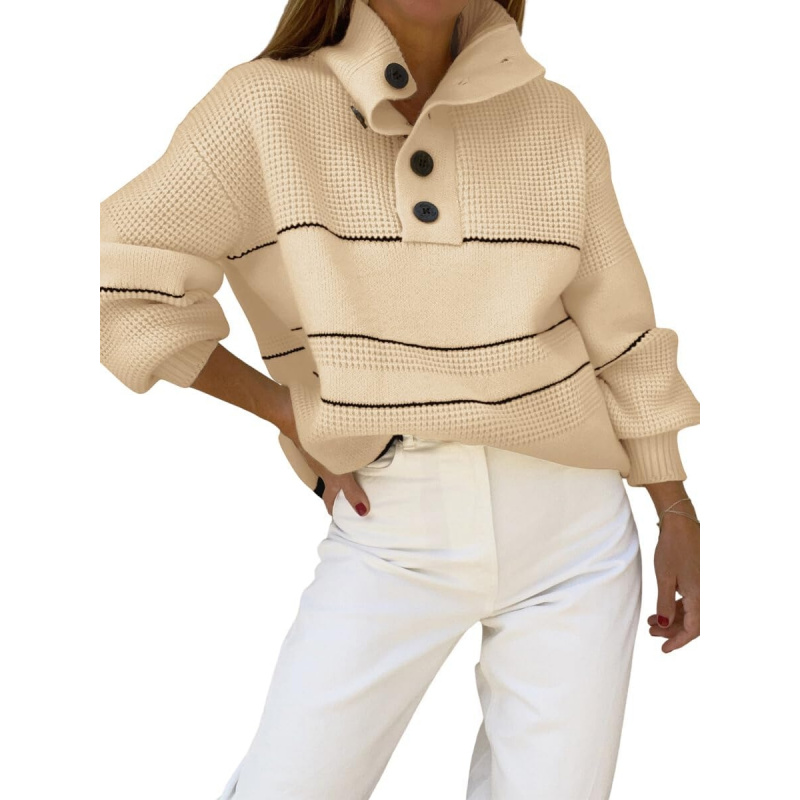 Women's Slouchy Waffle Knit Sweater 1/2 Button Polo
