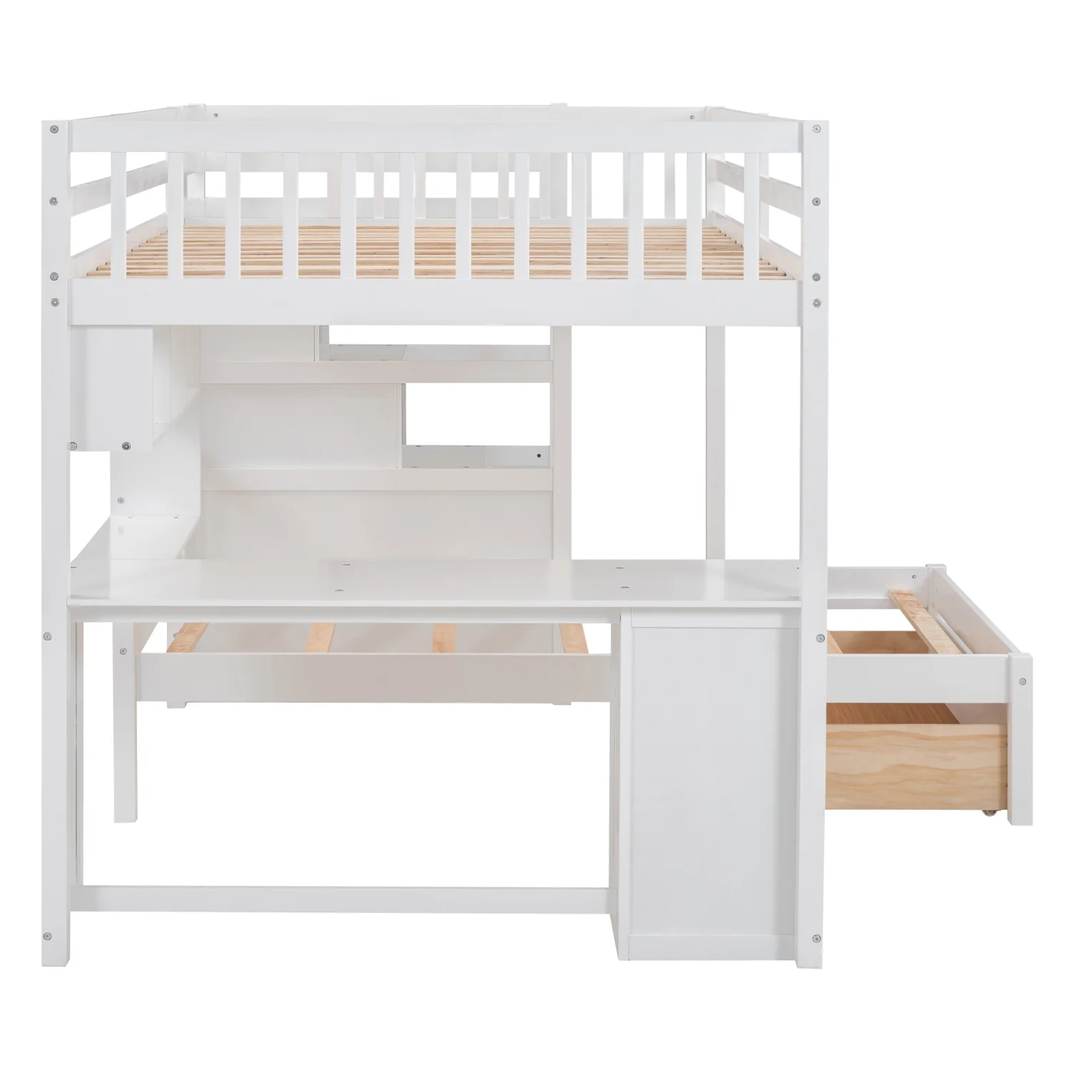 Harper & Bright Designs Full Over Twin Bunk Bed with Desk, Drawers and Shelves, L-Shaped Bunkbeds with Storage Staircase for Adults Bedroom, White