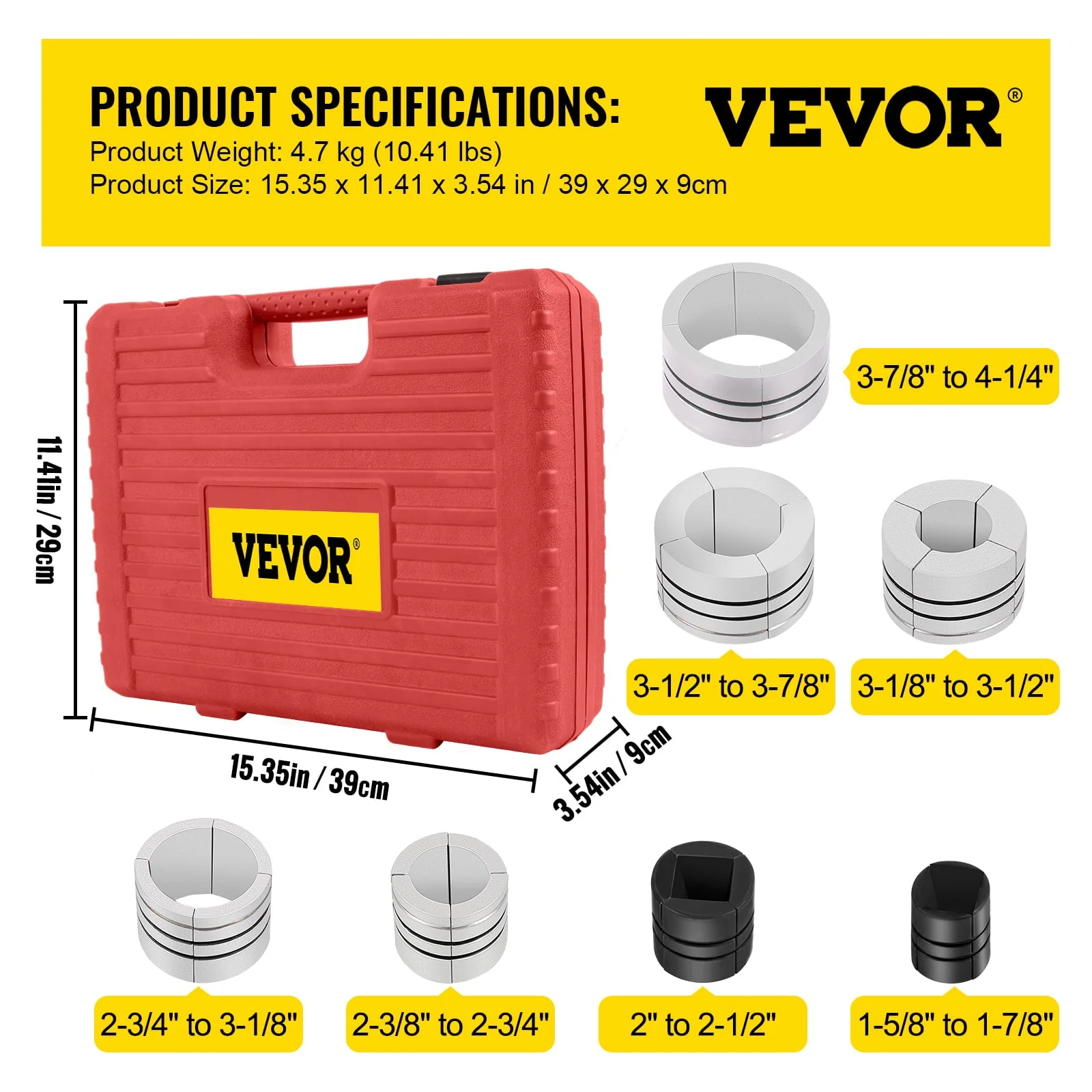 VEVOR Exhaust Pipe Expander Stretcher Tool Set, 1-5/8 to 4-1/4 Inches Pipe Stretcher Kit with Storage Case