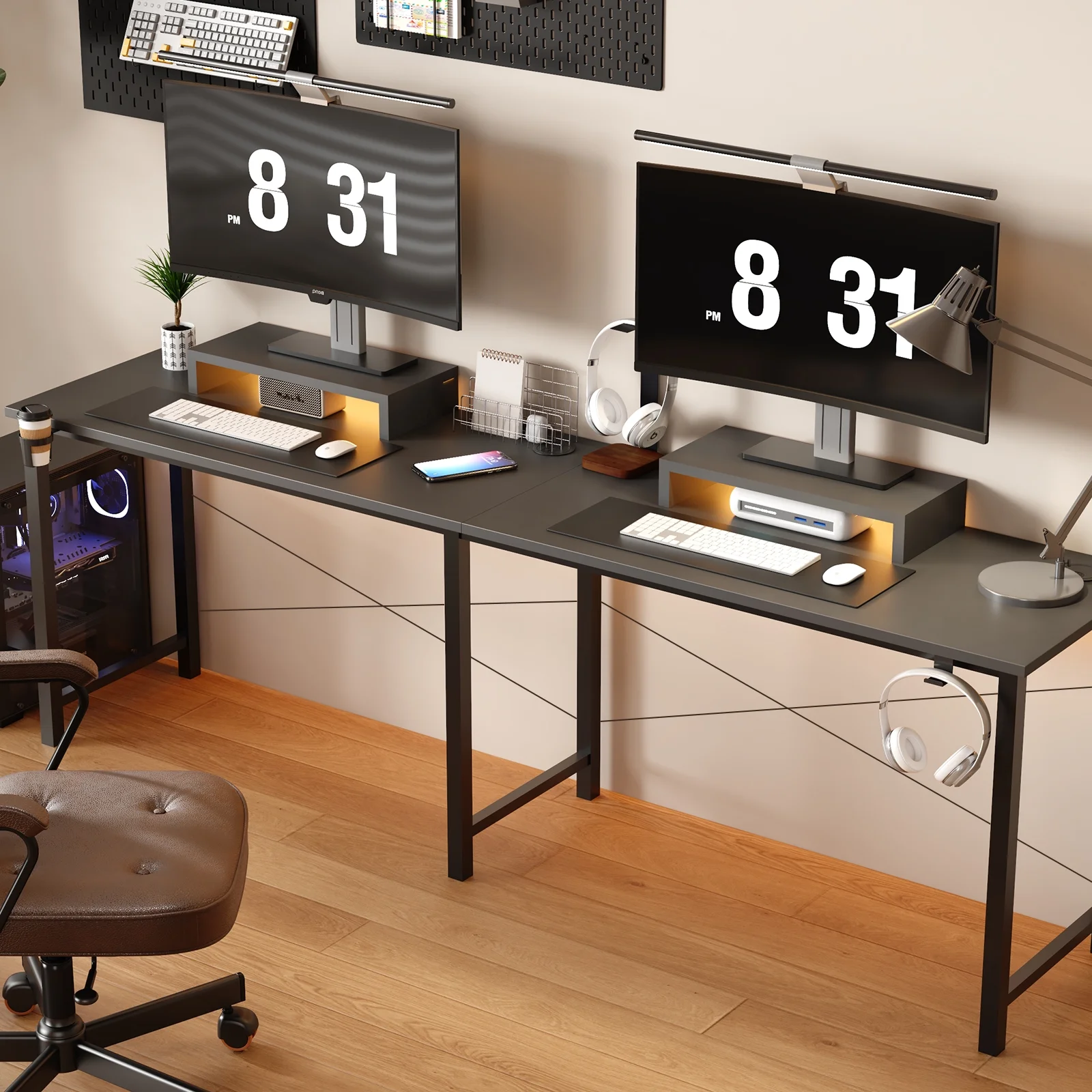 GTRACING L-Shaped Gaming Desk with RGB Light and Removable Storage Stands, Black
