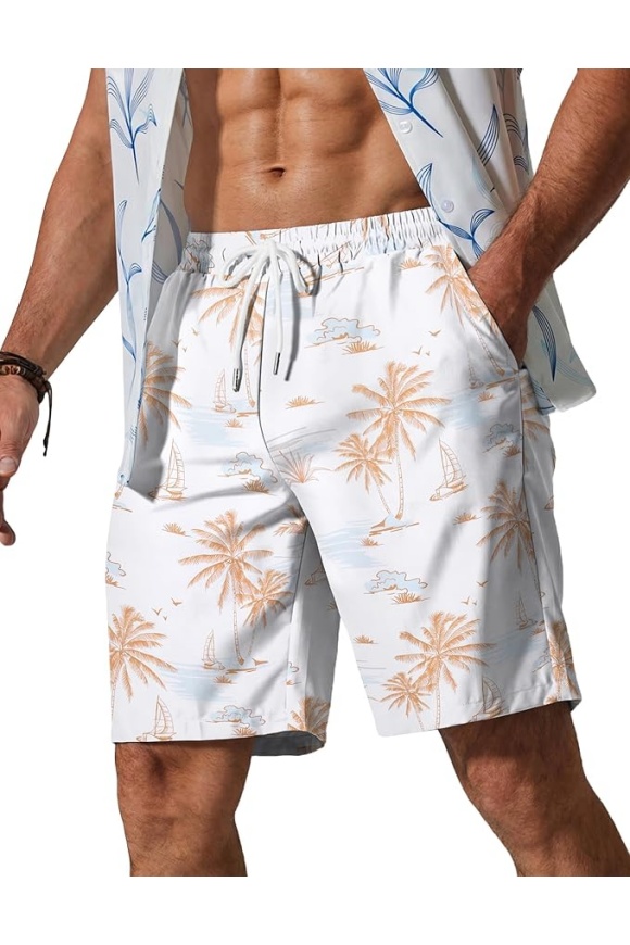 Men's Hawaiian Beach Shorts Elastic Waist