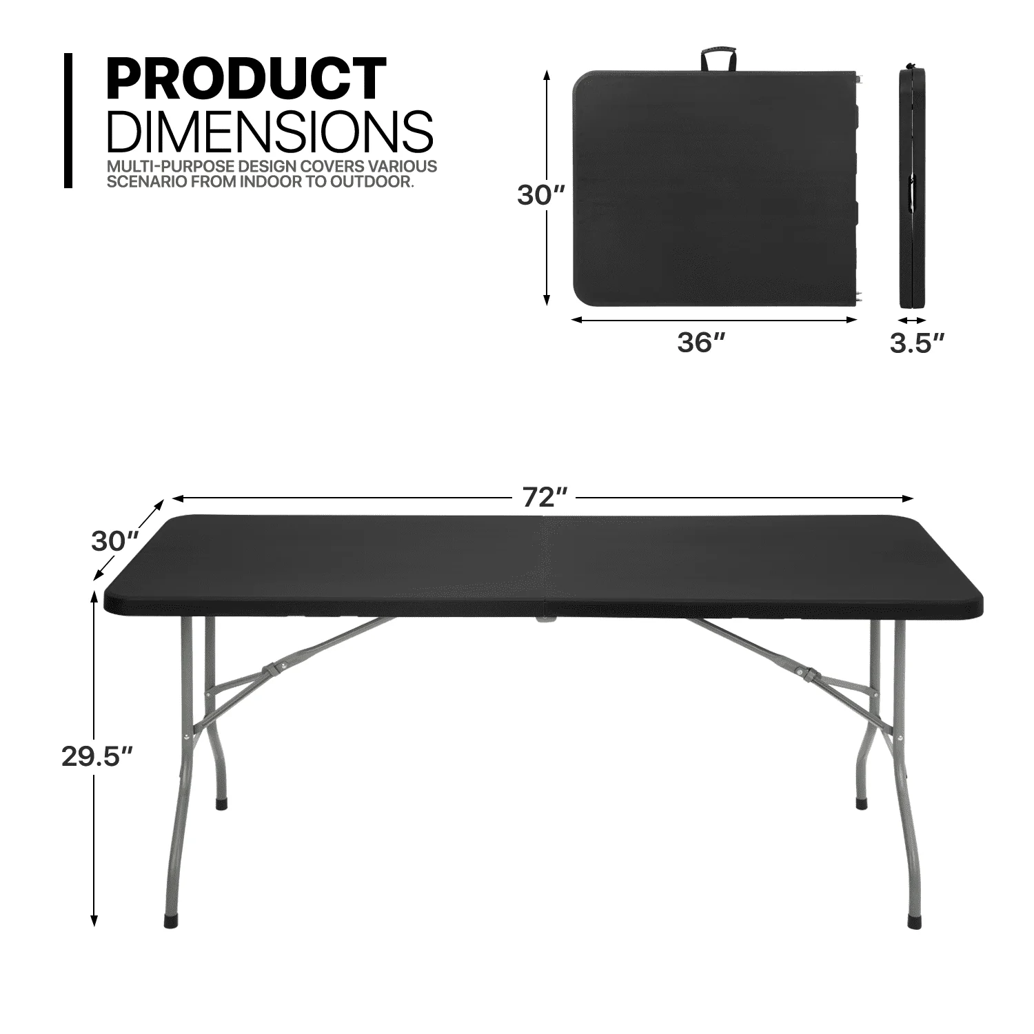 Magshion 6Ft Plastic Folding Card Table Set of 5, Indoor Outdoor Portable Rectangle Desk with Carry Handle and Lock for Camping Picnic, Black