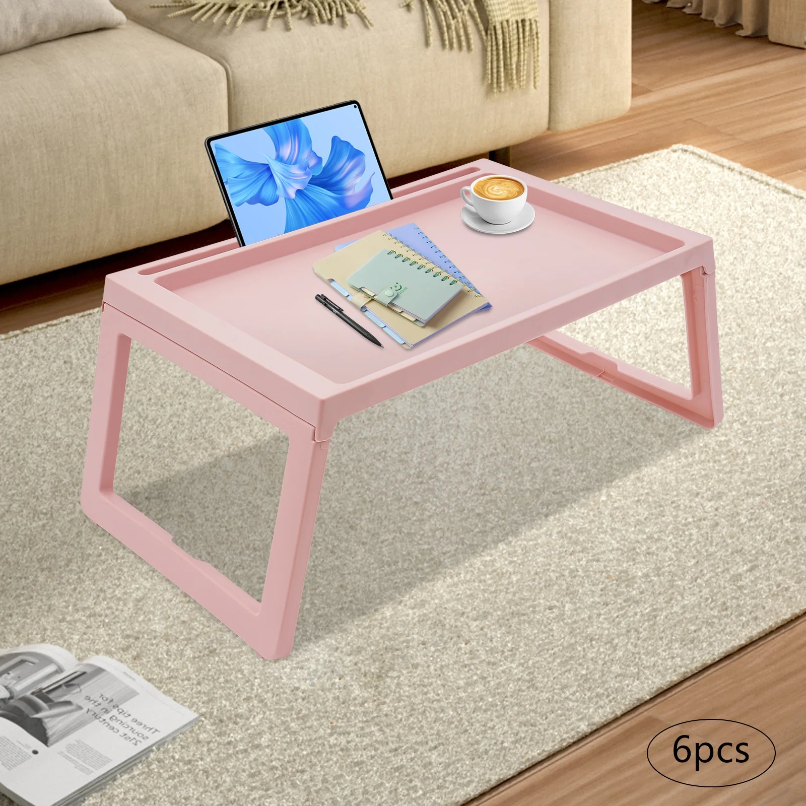 Set of 6 Lap Desk for Bed, PP Foldable Laptop Table, Portable Lap Desk, Home Office Laptop Desk Table for Notebook Tablet,Bed Tray Table, Kids Bed Dinning Desk (white)