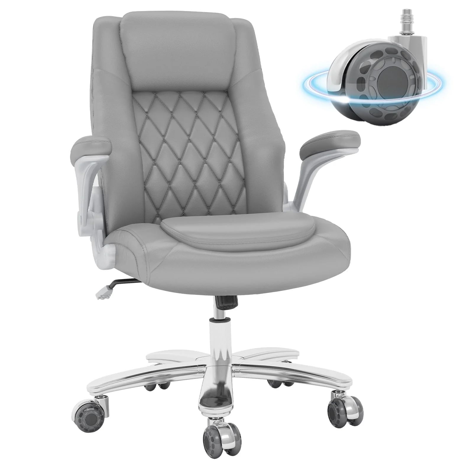 Solfway Big and Tall Office Chair 400LBS, High Back Black Leather Executive Office Chair, Computer Desk Chair with Adjustable Flip-up Arms, Wheels and Lumbar Support