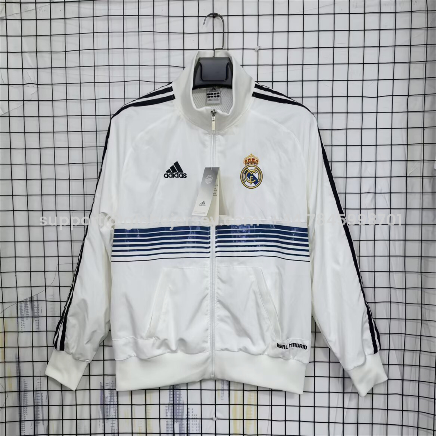 Real Madrid 25-26 Windbreaker Jacket - White With Black Lines