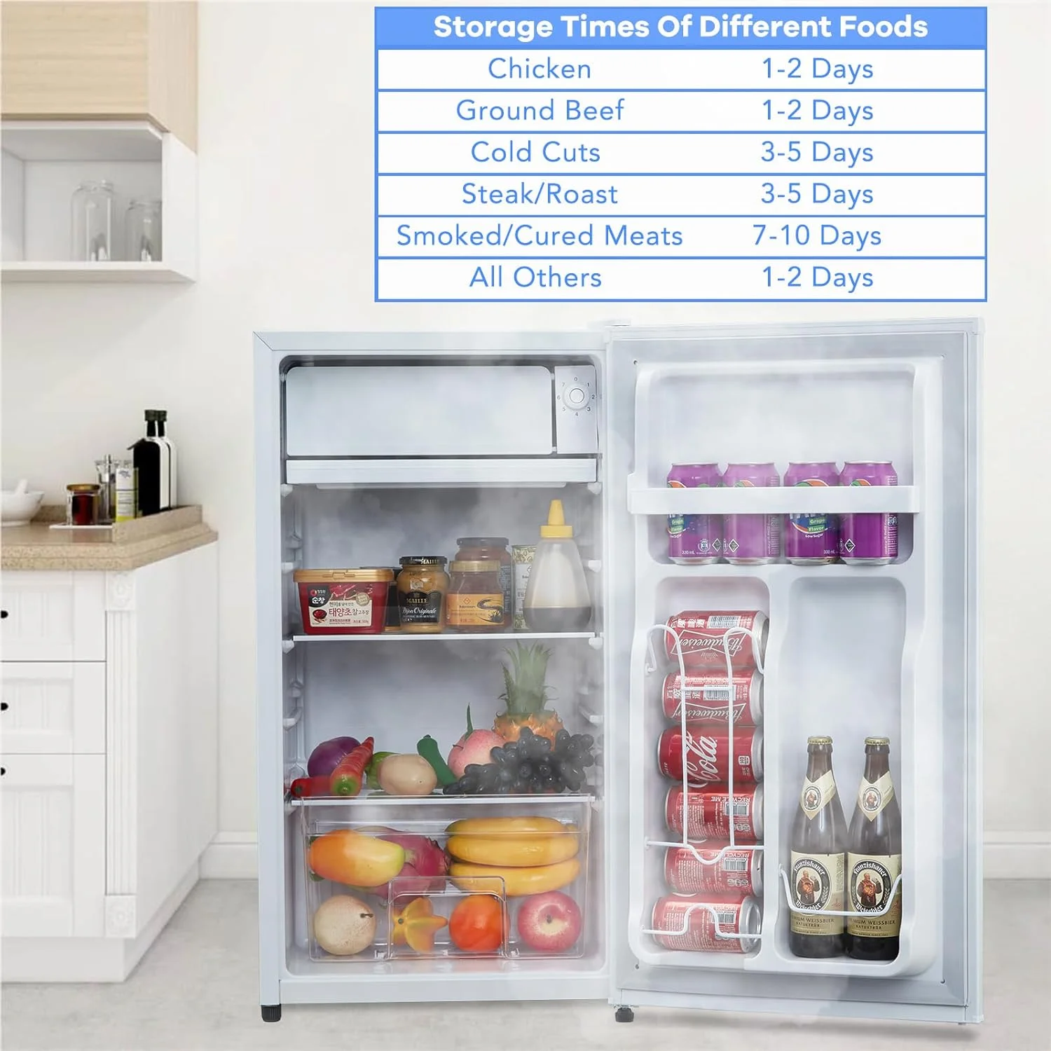 EastVita 3.2 Cu.Ft Mini Fridge with Freezer, Compact Refrigerator with 7 Level Adjustable Thermostat, Crisper Drawer & Glass Shelves, Small Fridge for Home