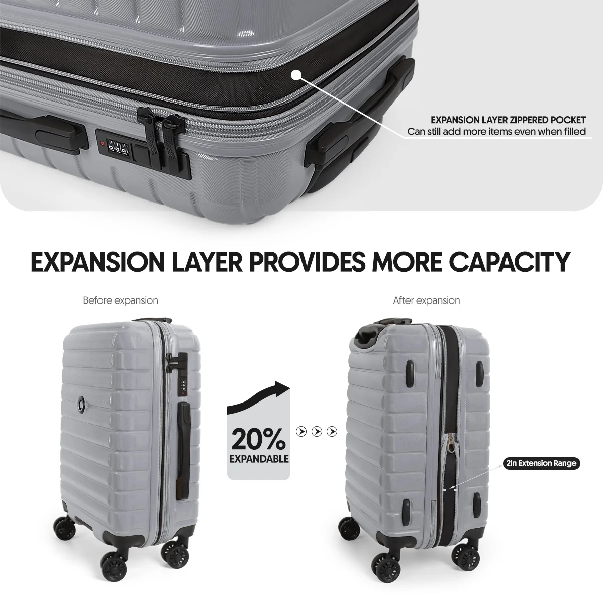 3 Piece Hardshell Luggage Set Expandable Hardside Suitcase with Spinner Wheels and TSA Lock, Lightweight Carry on and Checked Luggage 20