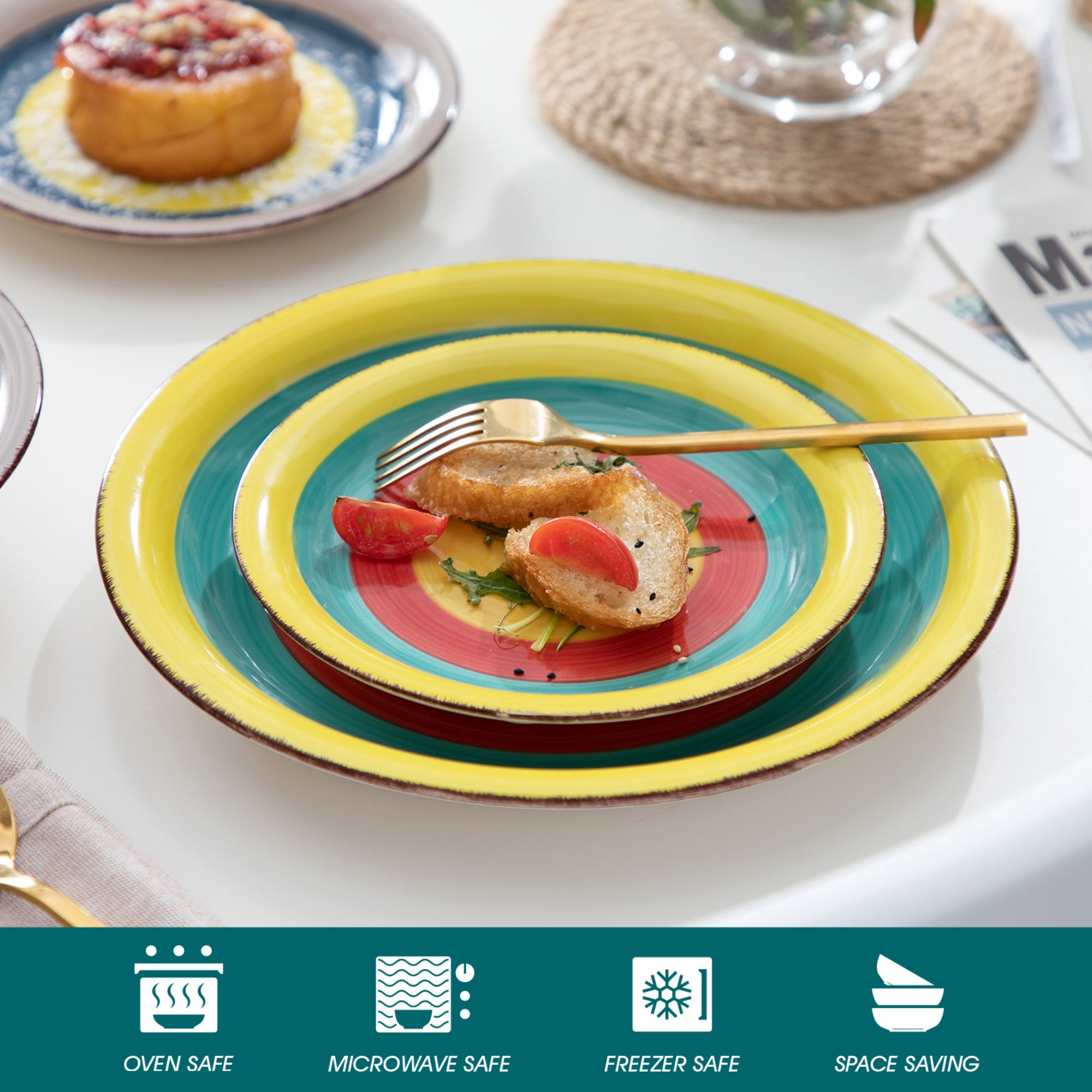 vancasso, Series Arco, 18-Piece Porcelain Dinnerware Set, Colourful Dinner Set, Service for 6