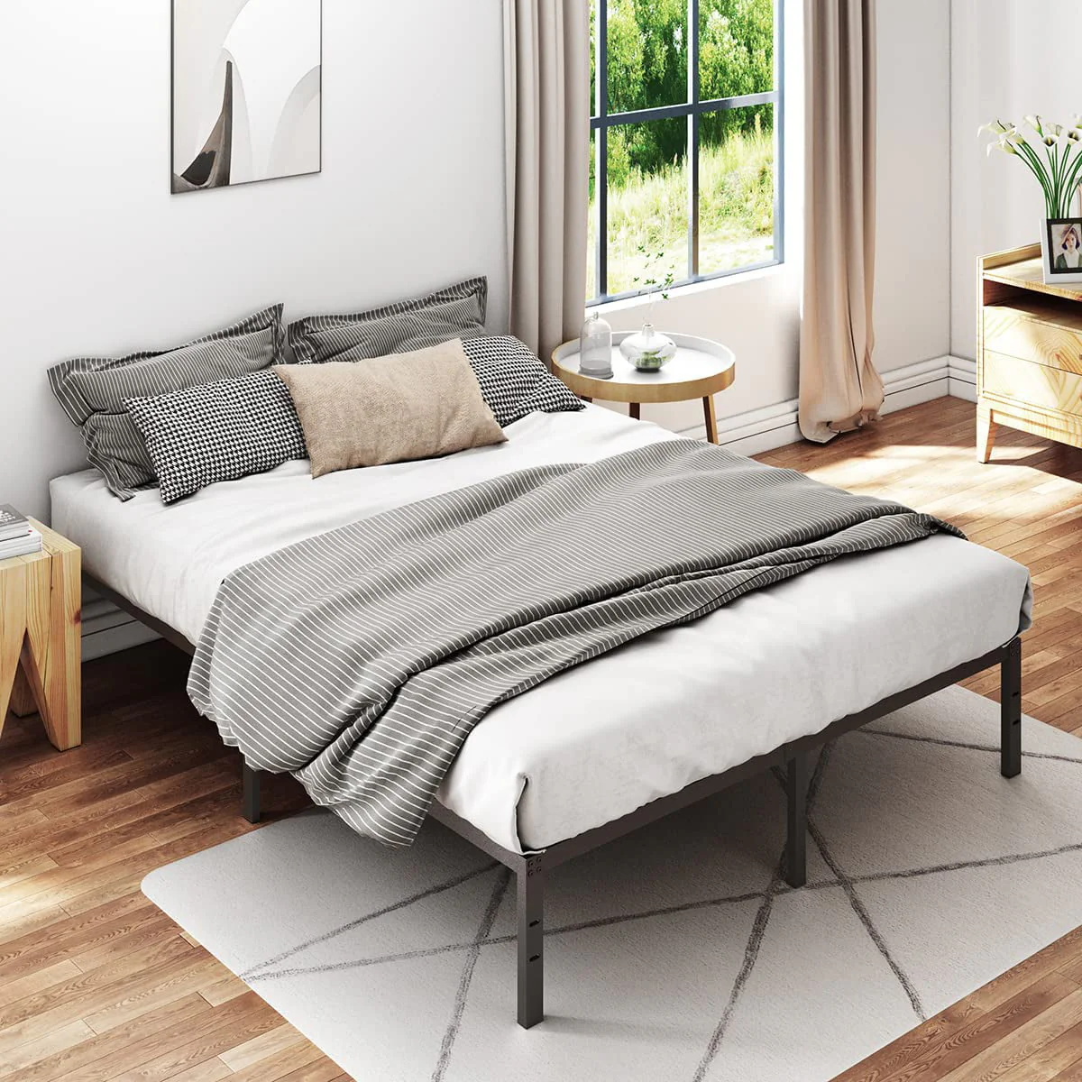 Tatago 16 inch Heavy Duty Full Bed Frame with Storage, 3500 lbs Max Weight Capacity Metal Platform, No Box Spring Needed