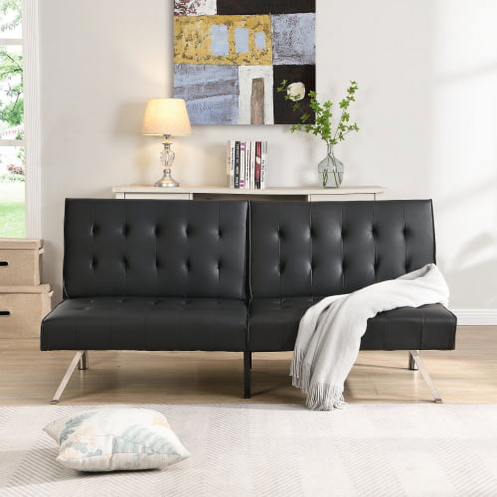 Leumius Modern Faux Leather Futon Sofa, Convertible Folding Sofa Bed for Living Room, Black