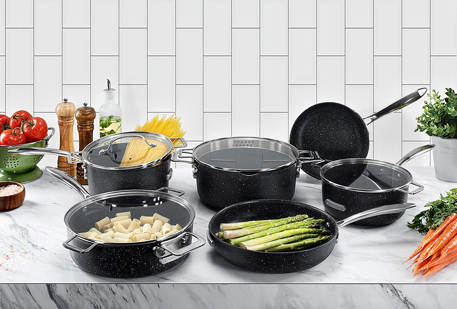 Granitestone Stackmaster Nonstick Pots and Pans Set, 10 Piece Complete Cookware Set, Stackable Design with Ultra Nonstick Mineral & Diamond Coating, Dishwasher & Oven Safe