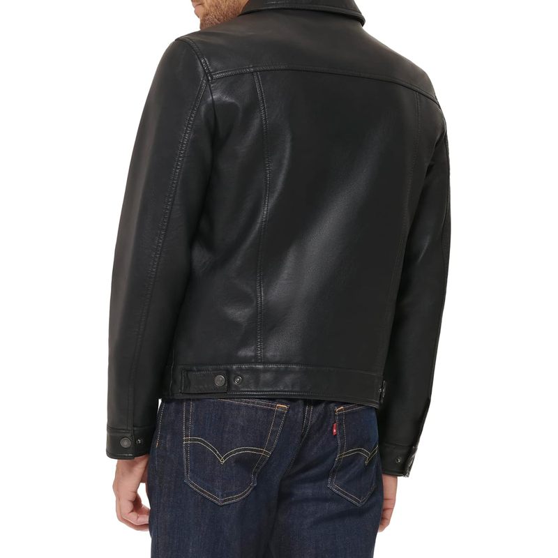 Men's Faux Leather Classic Trucker Jacket