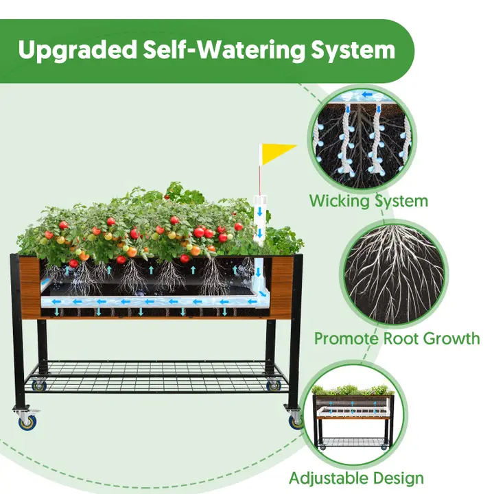 Raised Garden Bed with Self-Watering System and Wheels