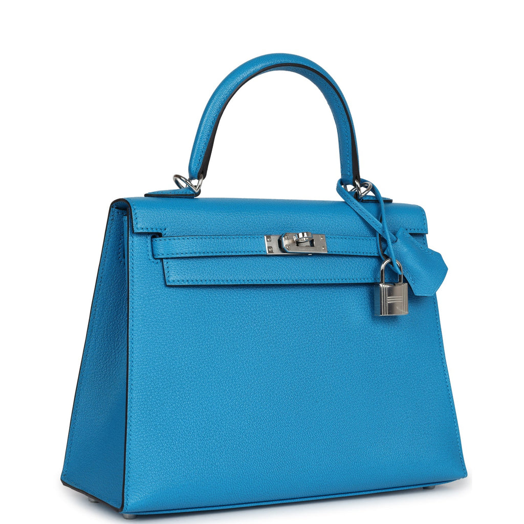 Kelly Sellier 25 Bleu Zanzibar Chevre Palladium Hardware
