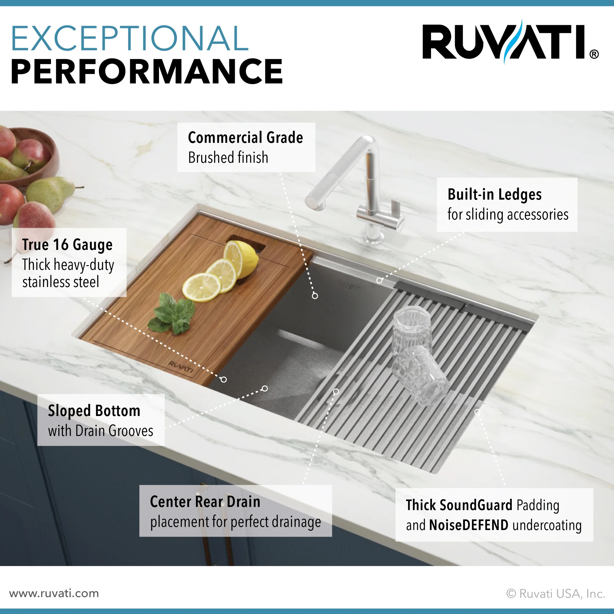Ruvati RVH8300 Undermount 16 Gauge 32 in. Kitchen Sink Single Bowl